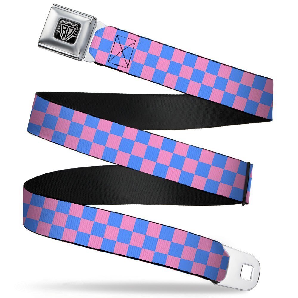 4001 Seatbelt Belt - Checker Baby Pink/Baby Blue - 1.5" Wide - 24-38 Inches